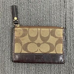Coach Keychain Wallet Womens Small Brown Canvas Leather Signature Card Case